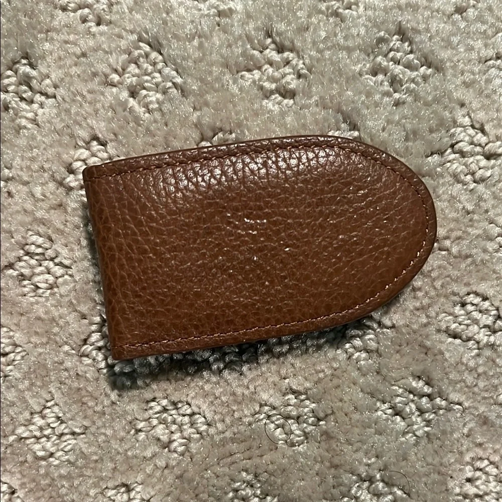Johnston & Murphy Brown Leather Money Clip with Chevron Design